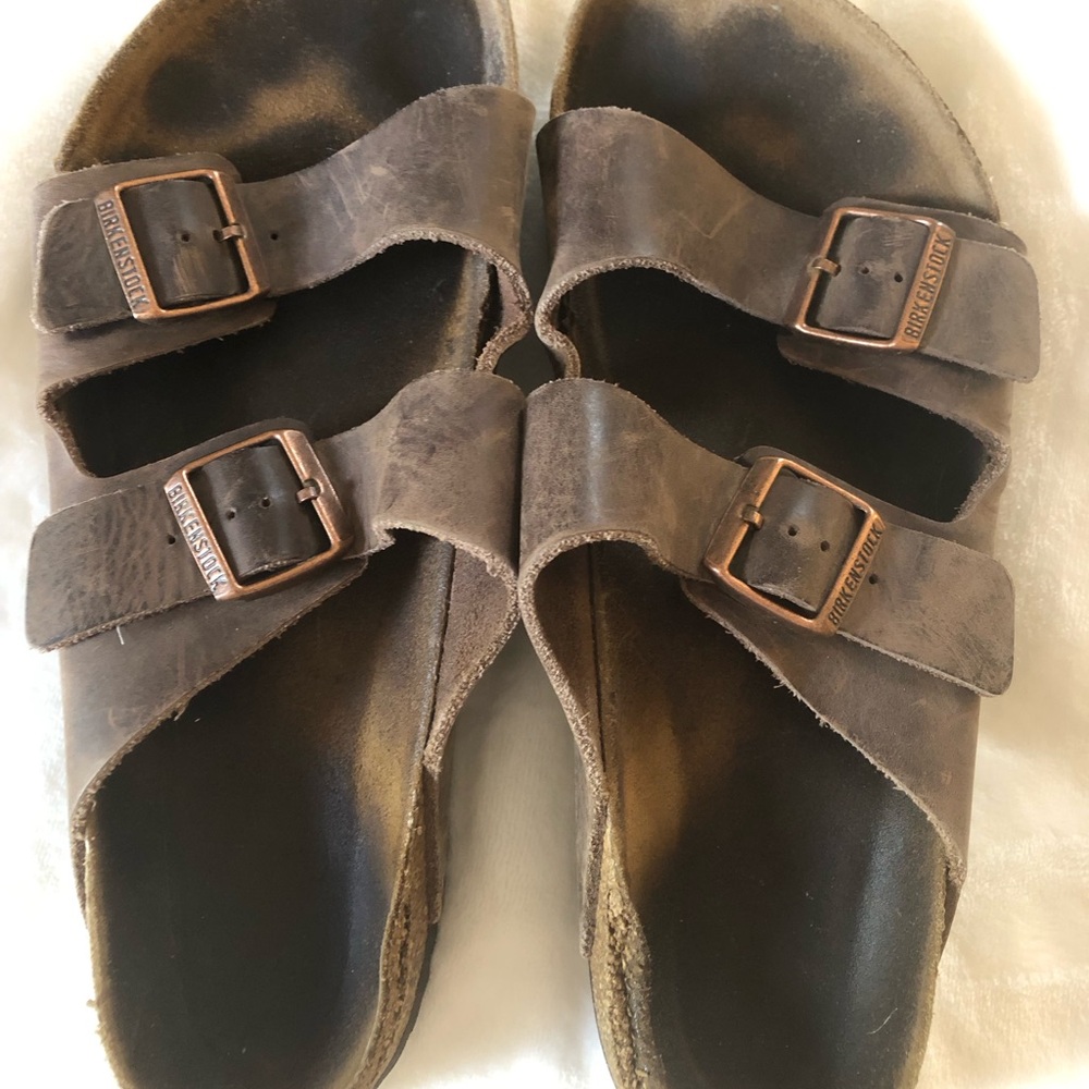 Birkenstock Brown Two-Strap Leather Sandals